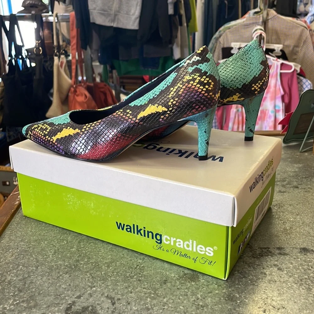 Walking Cradles Anaconda multicolor heel shoes size 6.5 wide - Picture 4 of 6